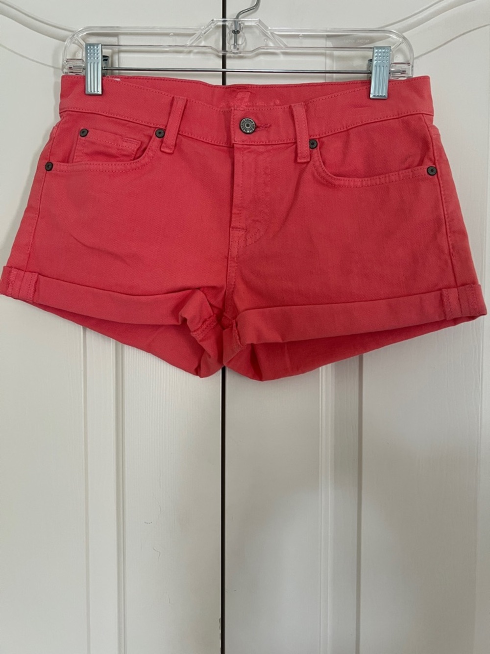 7 For All Mankind Pink Coral Rolled-Hem Denim Shorts Size 26